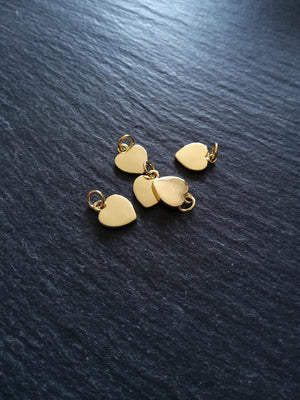 1 or 5 Heart Charms Real 18K Gold Plated Brass 12x9.5x1.5mm