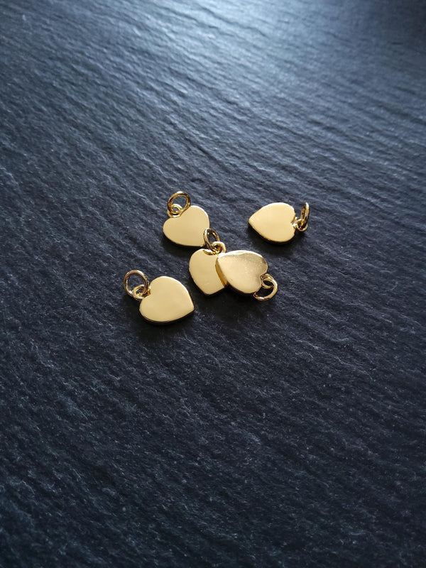 1 or 5 Heart Charms Real 18K Gold Plated Brass 12x9.5x1.5mm
