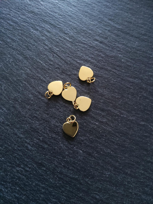 1 or 5 Heart Charms Real 18K Gold Plated Brass 12x9.5x1.5mm