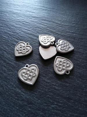 2 or 10 Celtic Knot Stainless Steel Heart Charms 19x18x2.5mm