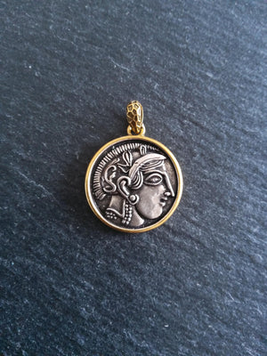 Coin Effect Portrait Pendant Antique Silver & Gold Plated Brass 26x22.5mm