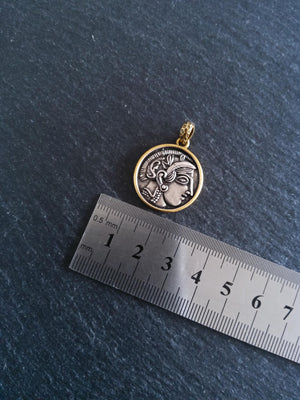 Coin Effect Portrait Pendant Antique Silver & Gold Plated Brass 26x22.5mm