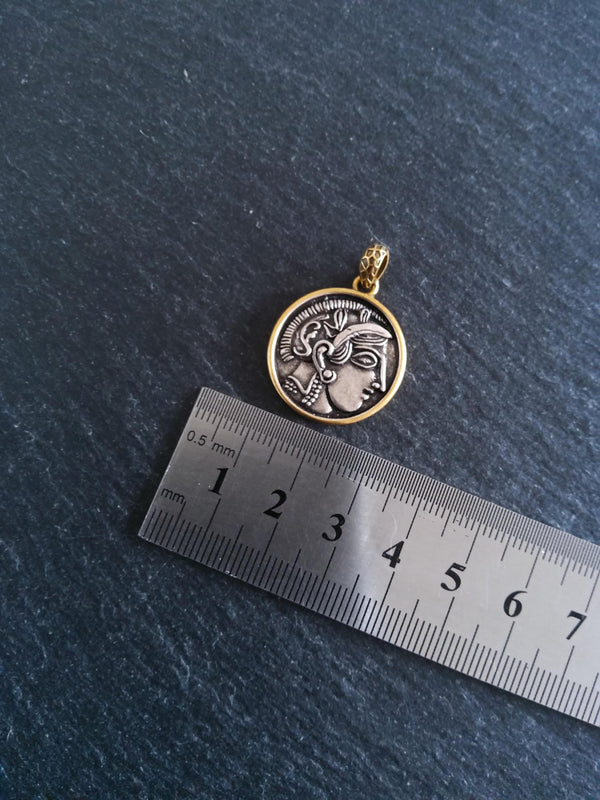 Coin Effect Portrait Pendant Antique Silver & Gold Plated Brass 26x22.5mm