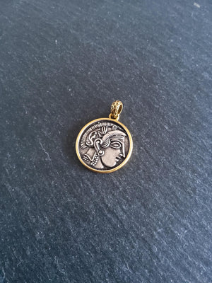 Coin Effect Portrait Pendant Antique Silver & Gold Plated Brass 26x22.5mm