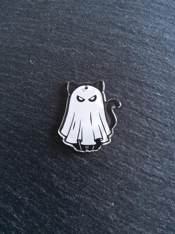 2 or 10 Black Ghost Cat Charms White & Black Resin 37x33mm