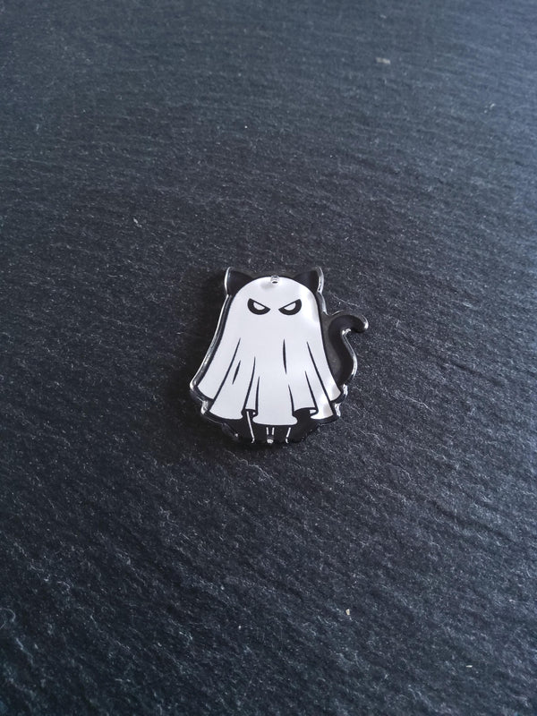 2 or 10 Black Ghost Cat Charms White & Black Resin 37x33mm