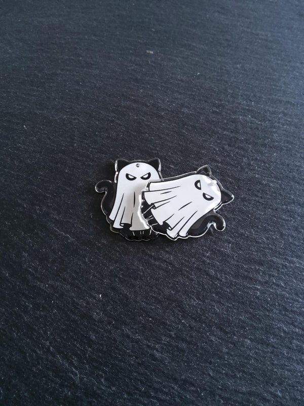 2 or 10 Black Ghost Cat Charms White & Black Resin 37x33mm