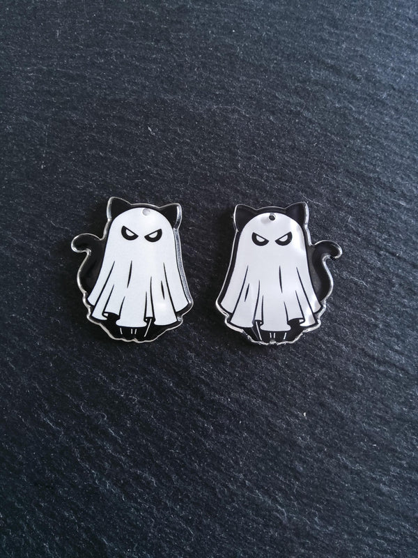 2 or 10 Black Ghost Cat Charms White & Black Resin 37x33mm