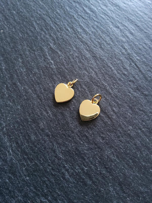 1 or 5 Heart Charms Real 18K Gold Plated Brass 12x9.5x1.5mm