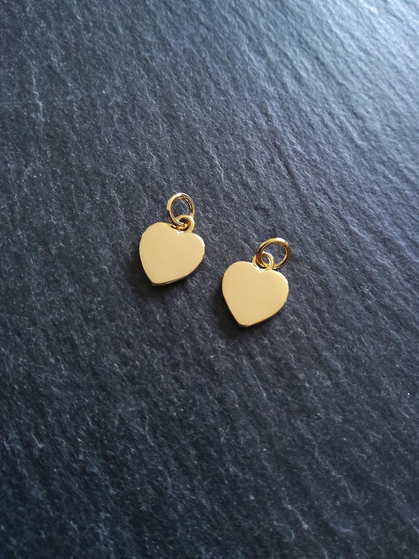 1 or 5 Heart Charms Real 18K Gold Plated Brass 12x9.5x1.5mm