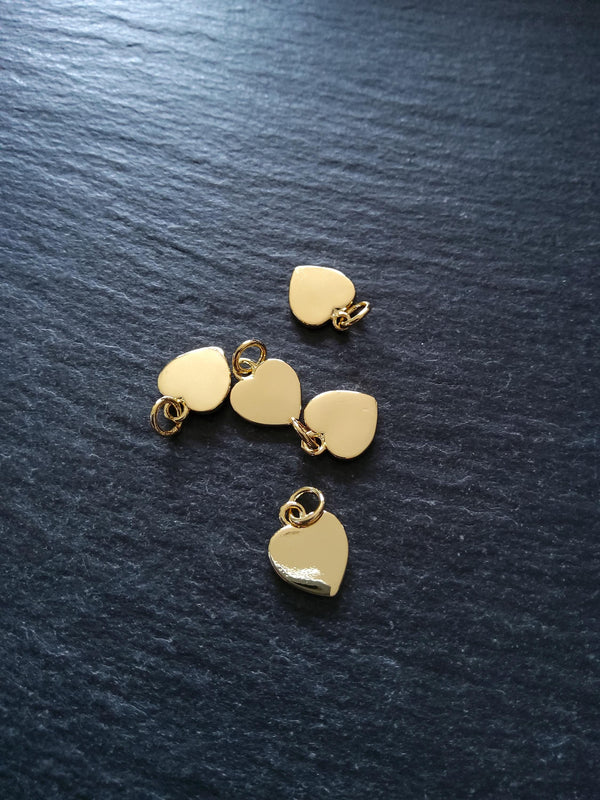 1 or 5 Heart Charms Real 18K Gold Plated Brass 12x9.5x1.5mm