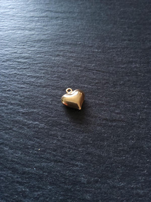 2 or 10 Heart Charms 18K Gold Plated Solid Stainless Steel 13x11.5x4.5mm