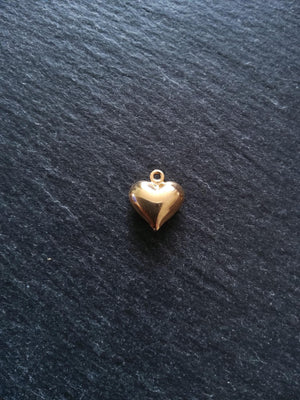2 or 10 Heart Charms 18K Gold Plated Solid Stainless Steel 13x11.5x4.5mm