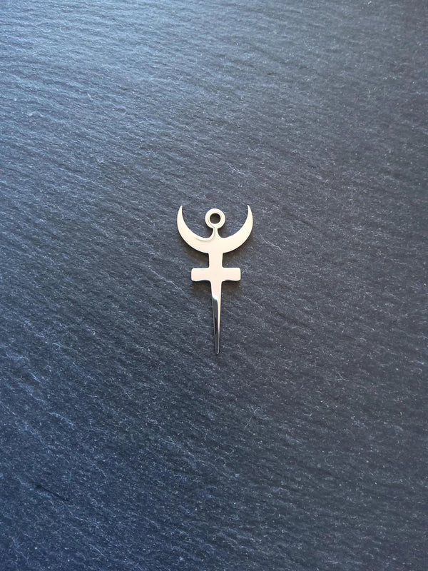 Stainless Steel Bident Symbol of Hades Pendants 40x20.5x1mm Hole: 3mm - ContentedCatz