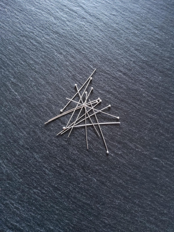 Solid 925 Sterling Silver Ball Head Pins 35mm Long 0.5mm Wide (24 gauge)