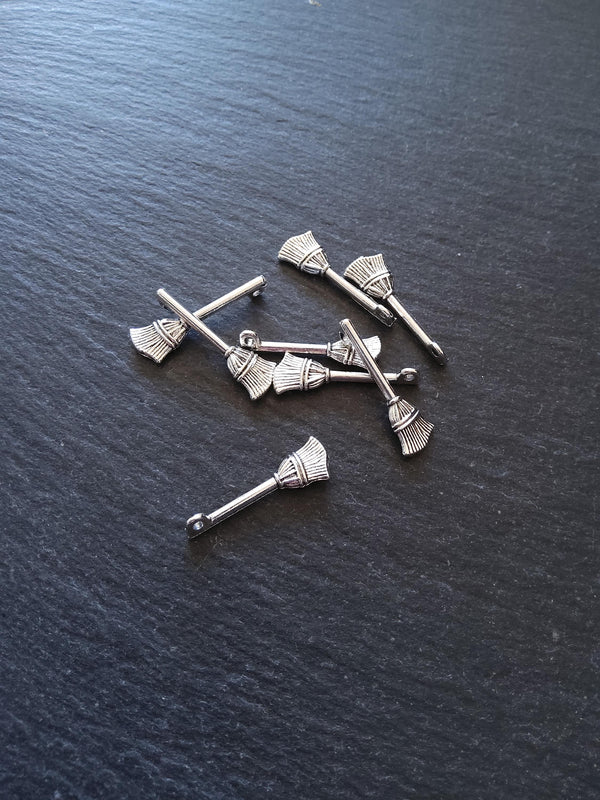 10 or 50 Witches Broom Charms Silver Tone 27x10mm