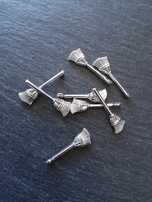 10 or 50 Witches Broom Charms Silver Tone 27x10mm