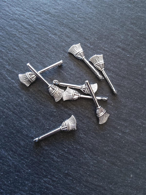 10 or 50 Witches Broom Charms Silver Tone 27x10mm