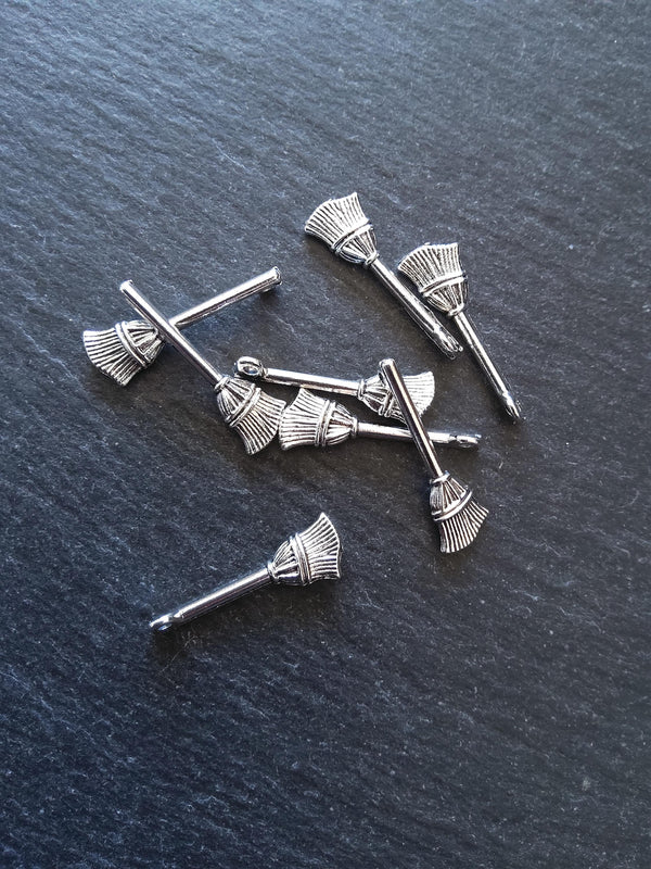 10 or 50 Witches Broom Charms Silver Tone 27x10mm