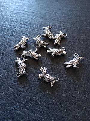 10 or 50 Raven Crow Bird Charms Silver Tone Alloy 19x13mm