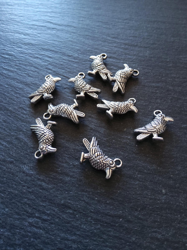 10 or 50 Raven Crow Bird Charms Silver Tone Alloy 19x13mm