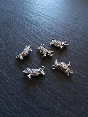 10 or 50 Raven Crow Bird Charms Silver Tone Alloy 19x13mm