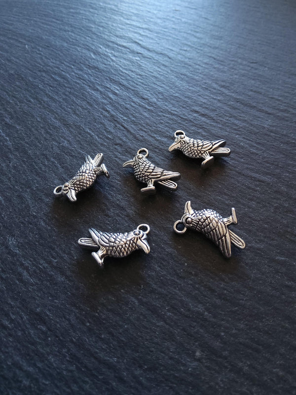 10 or 50 Raven Crow Bird Charms Silver Tone Alloy 19x13mm