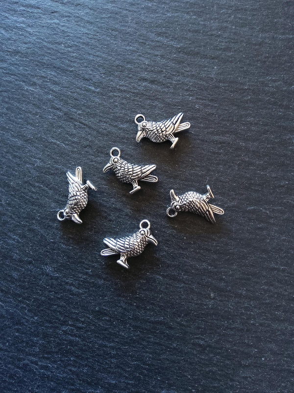10 or 50 Raven Crow Bird Charms Silver Tone Alloy 19x13mm