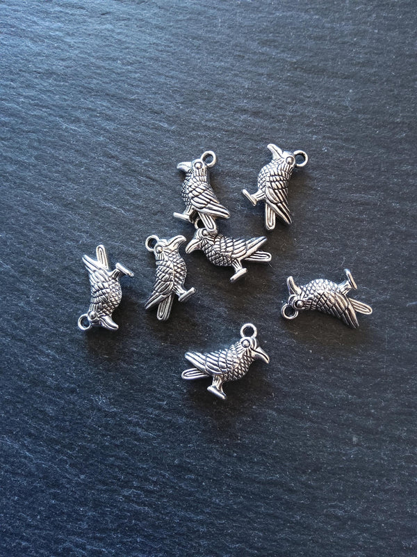 10 or 50 Raven Crow Bird Charms Silver Tone Alloy 19x13mm