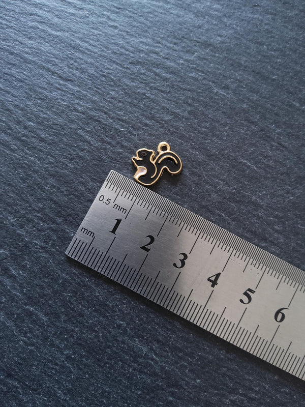 8 or 40 Squirrel Charms Gold Tone Alloy with Black Enamel 14x11mm - ContentedCatz