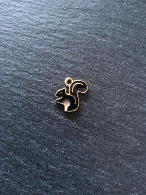 8 or 40 Squirrel Charms Gold Tone Alloy with Black Enamel 14x11mm - ContentedCatz