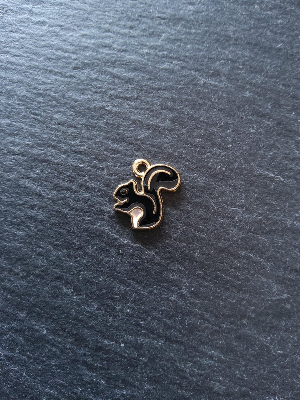 8 or 40 Squirrel Charms Gold Tone Alloy with Black Enamel 14x11mm - ContentedCatz