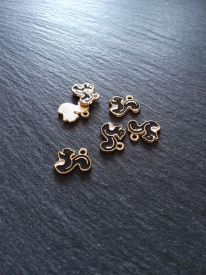 8 or 40 Squirrel Charms Gold Tone Alloy with Black Enamel 14x11mm - ContentedCatz