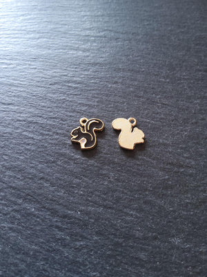 8 or 40 Squirrel Charms Gold Tone Alloy with Black Enamel 14x11mm - ContentedCatz