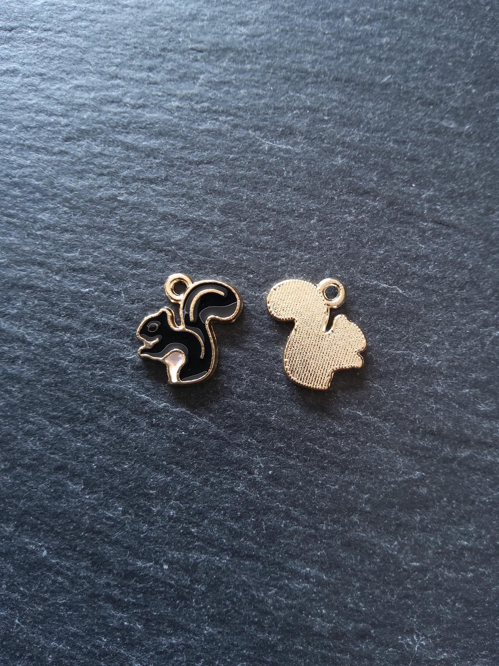 8 or 40 Squirrel Charms Gold Tone Alloy with Black Enamel 14x11mm - ContentedCatz
