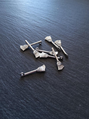 10 or 50 Witches Broom Charms Silver Tone 27x10mm