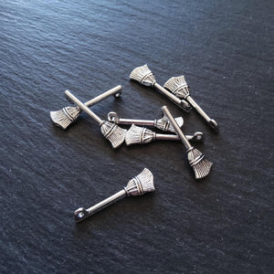 10 or 50 Witches Broom Charms Silver Tone 27x10mm