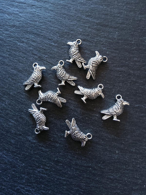 10 or 50 Raven Crow Bird Charms Silver Tone Alloy 19x13mm