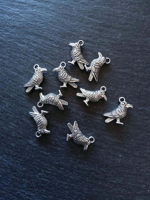 10 or 50 Raven Crow Bird Charms Silver Tone Alloy 19x13mm
