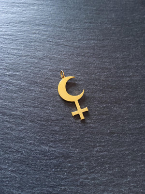 Gold Stainless Steel Lilith Moon Pendant 30x15.5x1.2mm