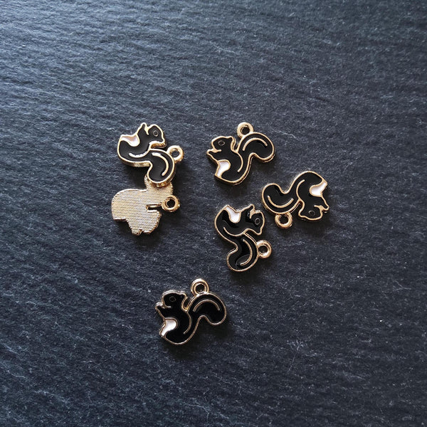 8 or 40 Squirrel Charms Gold Tone Alloy with Black Enamel 14x11mm - ContentedCatz