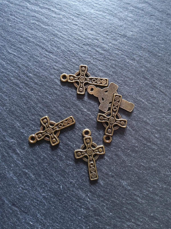 8 or 40 Celtic Cross Charms Antique Bronze Tone 26x16mm