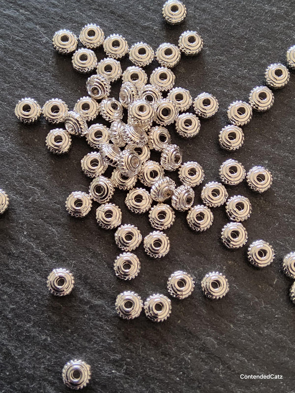 100 or 500 Wheel Spacer Beads 5mm Diameter Bright Silver Alloy 5x3mm Hole: 1mm Nickel FREE