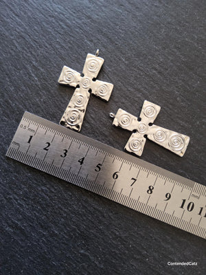Bright Stainless Steel Cross Pendant with Swirl Pattern 47x30x1.5mm