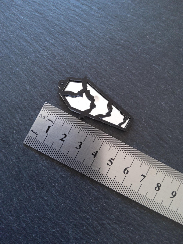 Set of 2 Black & Mirrored Acrylic Coffin Charms Bat and Spider Web 47.5x20mm