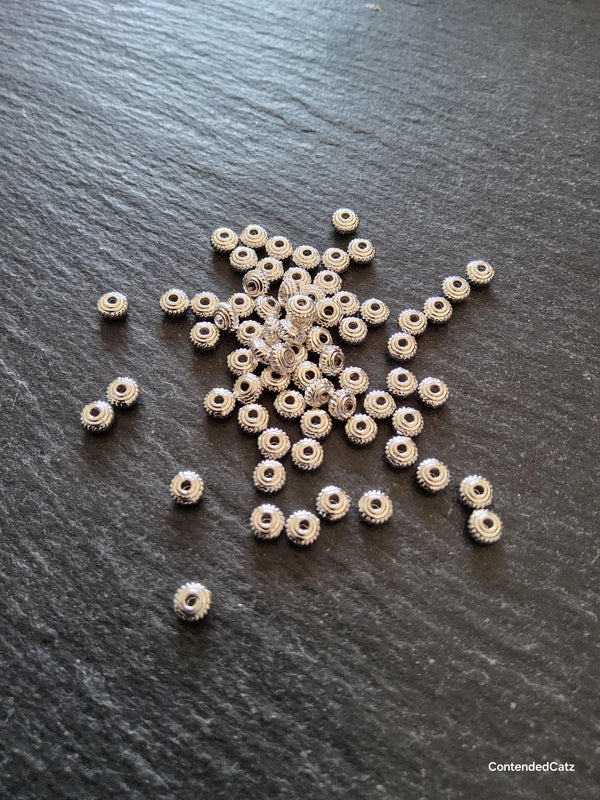 100 or 500 Wheel Spacer Beads 5mm Diameter Bright Silver Alloy 5x3mm Hole: 1mm Nickel FREE