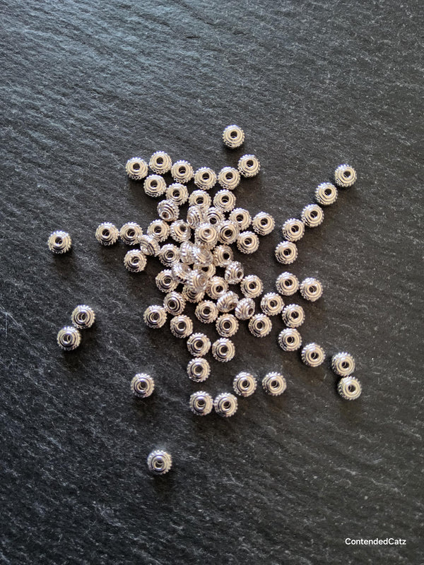 100 or 500 Wheel Spacer Beads 5mm Diameter Bright Silver Alloy 5x3mm Hole: 1mm Nickel FREE