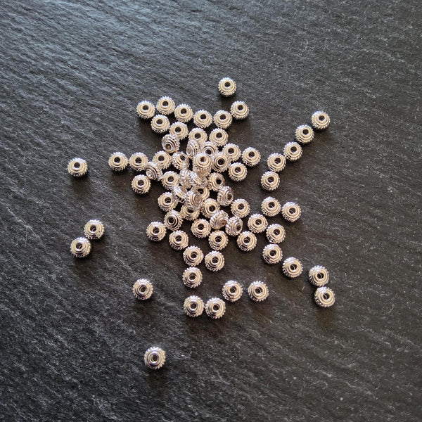 100 or 500 Wheel Spacer Beads 5mm Diameter Bright Silver Alloy 5x3mm Hole: 1mm Nickel FREE