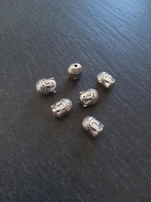 10 or 50 Buddha Head Beads in Antique Silver Tone Alloy 11x9mm Hole: 1.8mm
