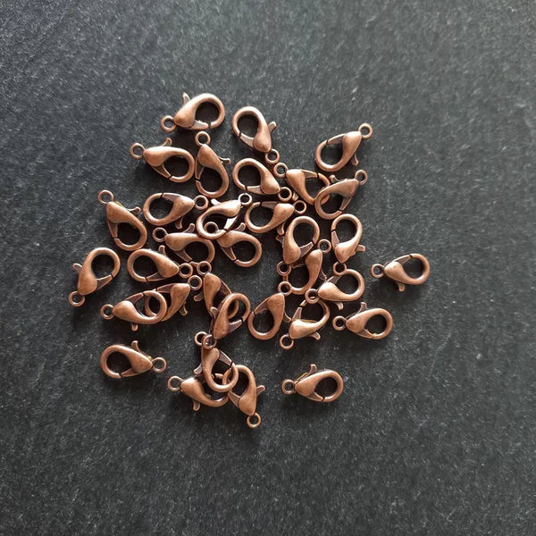 20 or 100 Antique Copper Tone 12mm Lobster Clasps Metal Alloy 12x6mm Nickel FREE